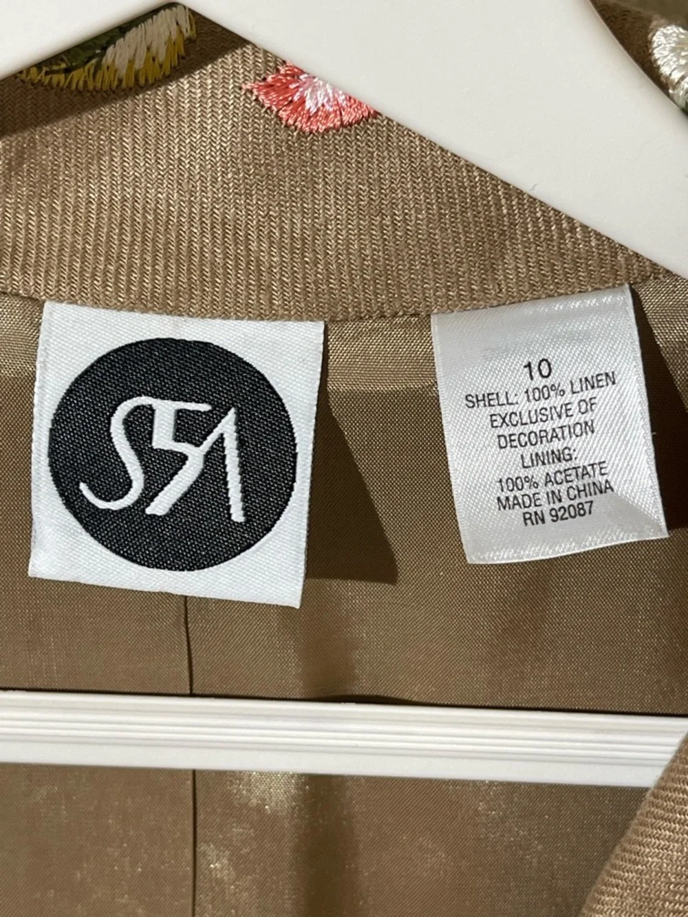 Saks Fifth Avenue Tan Embroidered Collar & Cuff Jacket - Picture 3 of 5